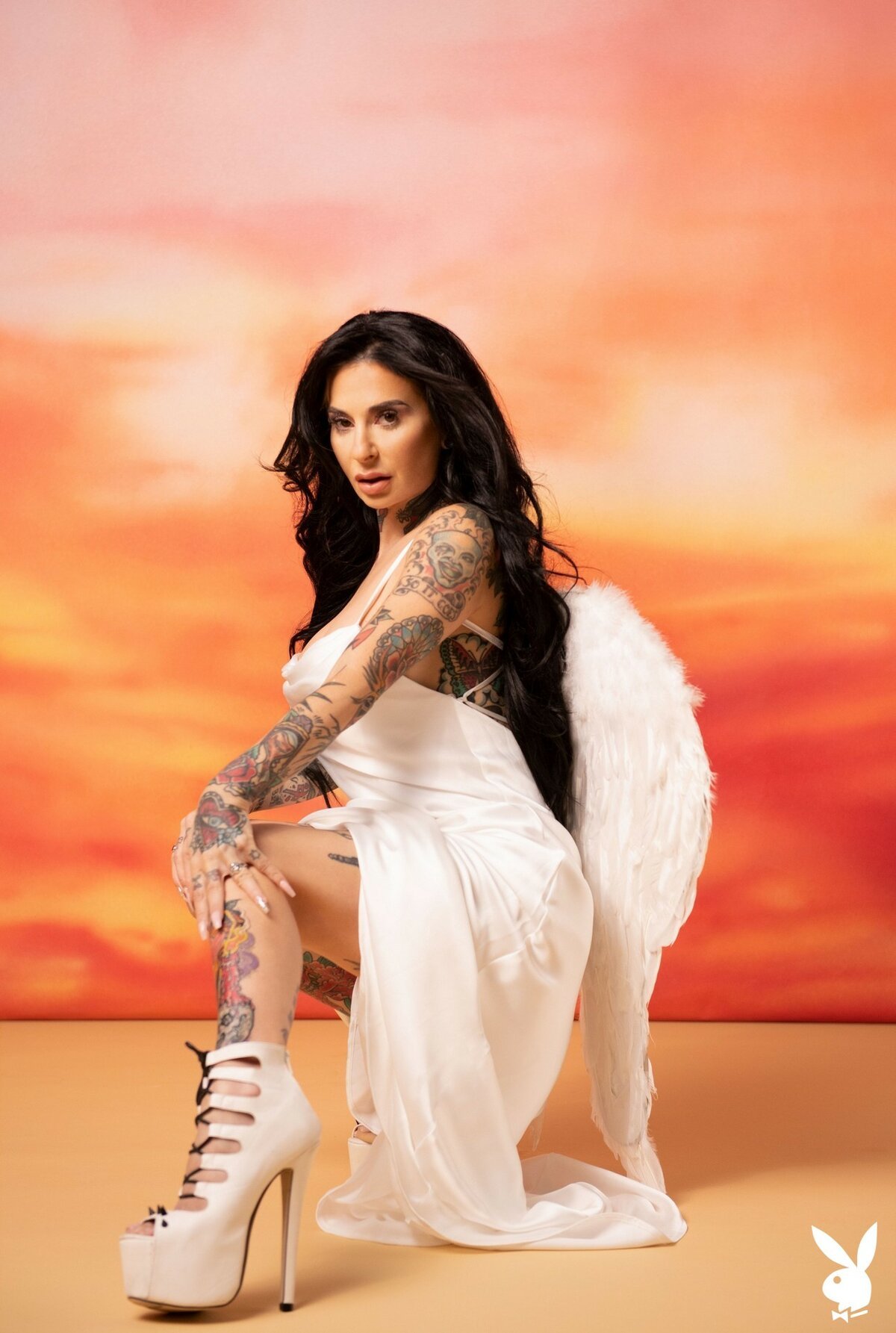 Joanna Angel is revealing all her tattoos wearing angel-wings