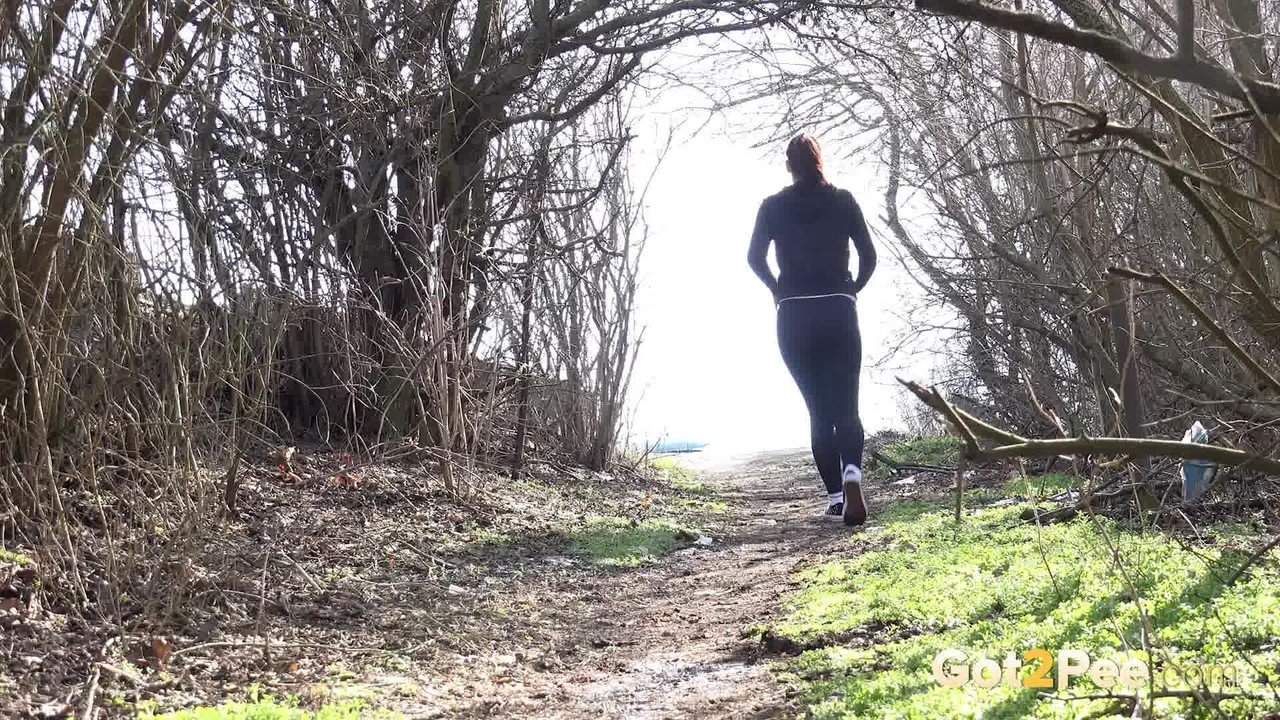 Amanda Hill enjoys a long piss outside in country