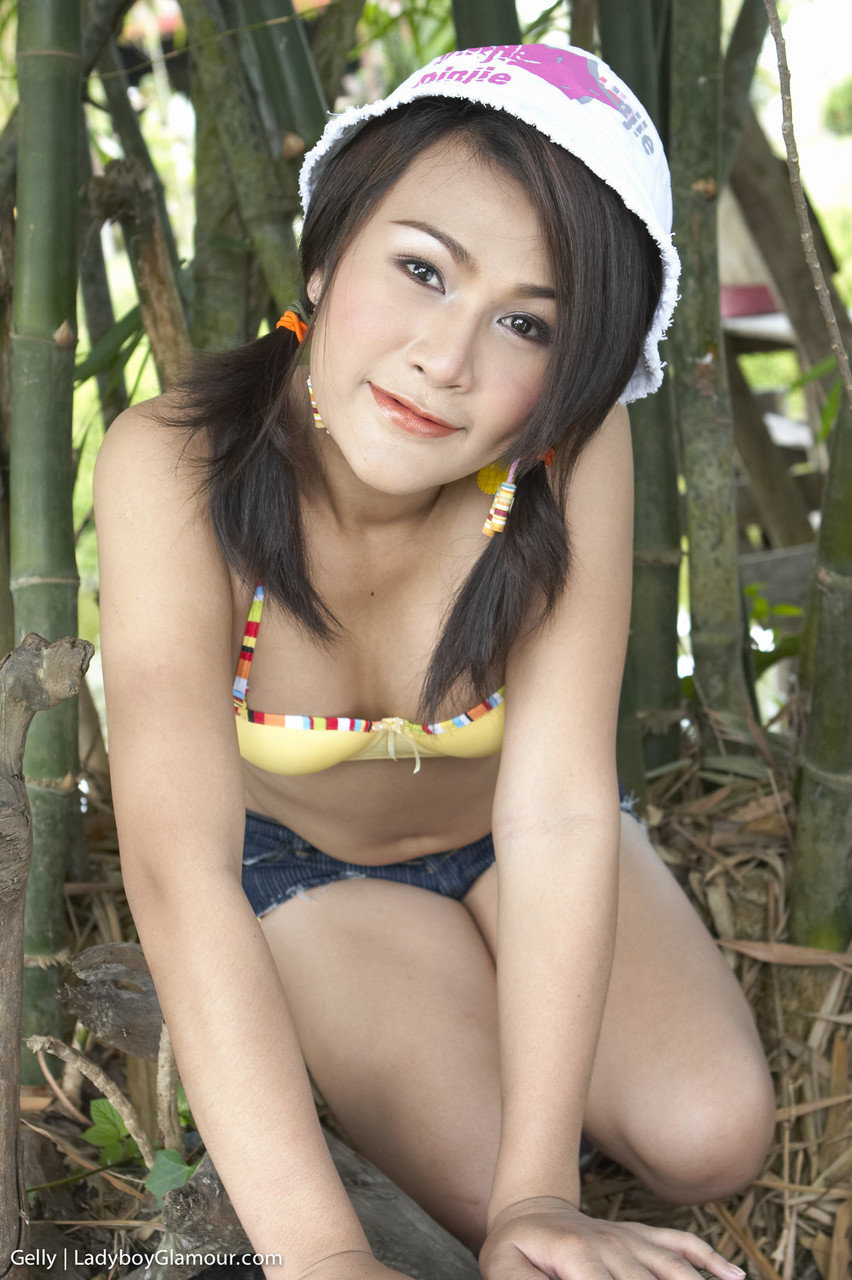 Outdoor dick flashing starring Asian transsexual with small titties
