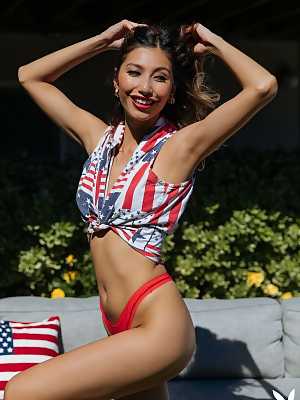 Dominique Lobito getting naked in the celebration of Independence Day for Playboy