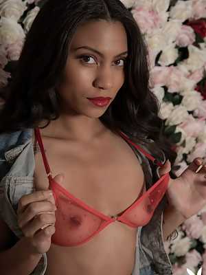 Fatima Kojima looks stunning without her denim west and red lingerie