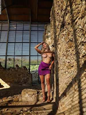 Marvelous Brenda strips down her purple dress at an ancient ruin
