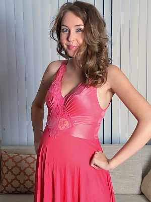 Pregnant brunette wife Aali Rousseau exposes her hairy love hole and poses