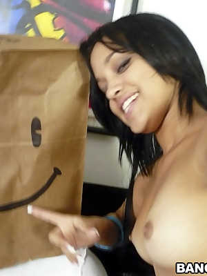 Latina Anna licks top of the dick & gets banged by a guy with bag on his head