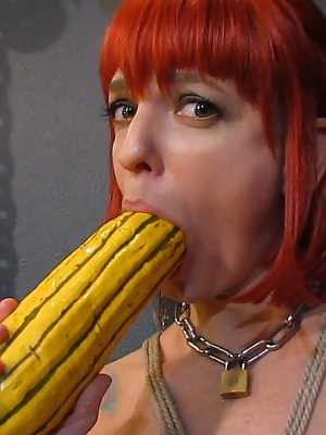 Kinky pierced BDSM slut Abigail Dupree pisses in carafe & toys ass with gourd