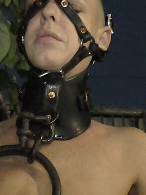 Collared female slave Abigail Dupree is kept in a cage when not in service