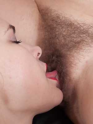 Delightful brunettes Adelis Shaman & pal licking hairy cunt licking & toying