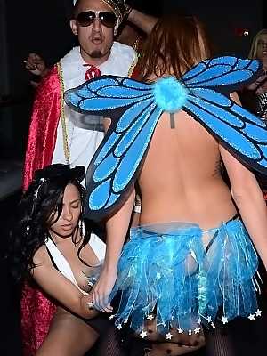 Cock-starving hotties going wild at the night club cosplay party