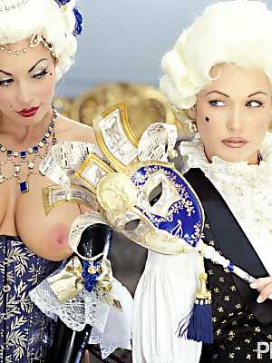 Hot lesbians Aimee Sweet & Aria Giovanni licking pussy in sexy cosplay outfits
