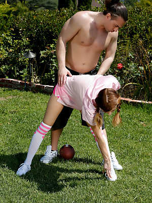 Hot redhead Alaina Dawson screws her boyfriend during the Sunday football game