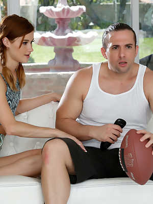 Hot redhead Alaina Dawson screws her boyfriend during the Sunday football game