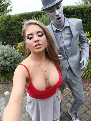 Big tits blonde babe Alessandra Jane fucking masked dude in outdoors