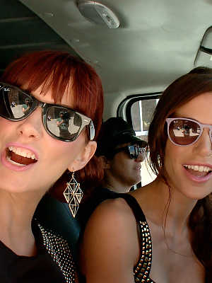 Maitresse Madeline Marlowe and adorable Gia DiMarco torture a guy in a van