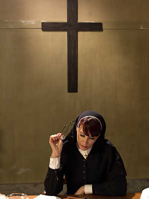 Slutty nun Maitresse Madeline Marlowe punishes and spanks a submissive priest