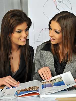 Hot brunette Defrancesca Gallardo pleasures her anus with her co worker Eufrat
