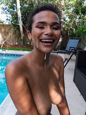 Ebony teen with big tits Alina Ali gets fucked by a muscled dude poolside