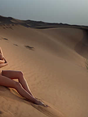 Gorgeous blonde model Alina Ilyina flaunts her great juggs in a desert