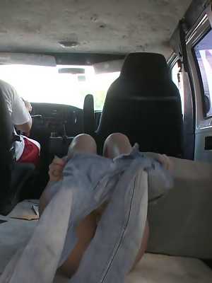 Busty amateur blonde Alli May fucks and receives huge cumshot in the van