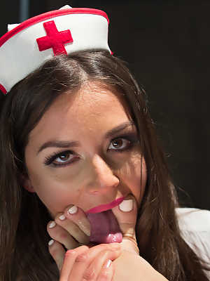 Horny nurses strap female patient down for toe licking and pantyhose torture