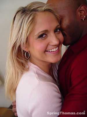 Skinny MILF Spring Thomas ends a 2 on 1 interracial 3some with a drippy facial