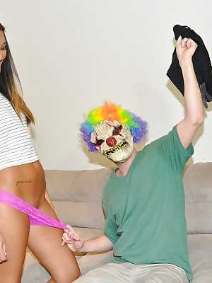 Amateur Asian girl Amy Parks getting fucked and jizzed on by man in clown mask