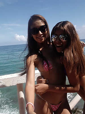 Venezuelan girls Anastasia & Lola Banny taking outdoor selfies in sexy bikinis