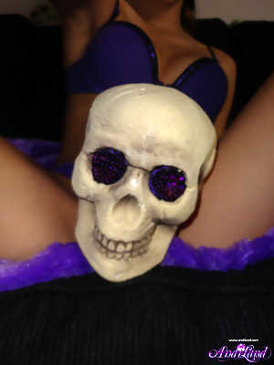 Teen amateur Andi Land teases during upskirt action in a Halloween outfit