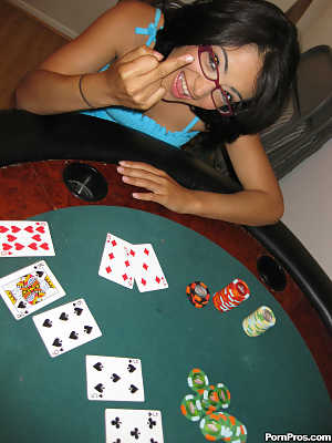 Delightful natural tits Latina Andrea Kelly enjoys a hardcore bang after poker