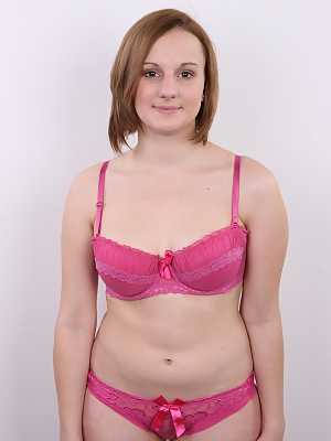 Chubby amateur Dominika removes her jeans and pink underwear for nude audition