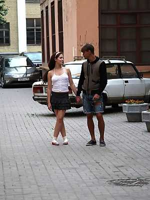 Barely legal girl loses her virginity to a boy she meets on the street