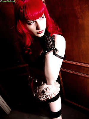 Redhead bettie page corset lace gloves garters