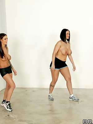 Angelina Valentine & Carmella Bing strip in gym class & enjoy a 3way fuck