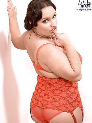 Glamorous fatty Anna Carlene playing with big fat tits in red underwear