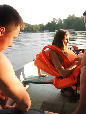 Two guys take nice girl Anna Taylor on boat and fuck her there