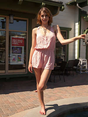 Leggy white girl April Grantham flashes no panty upskirts in public