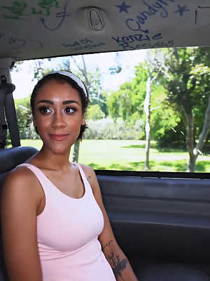 Ebony with big titties Ariana Aimes hikes her skirt up & gets rammed in a van