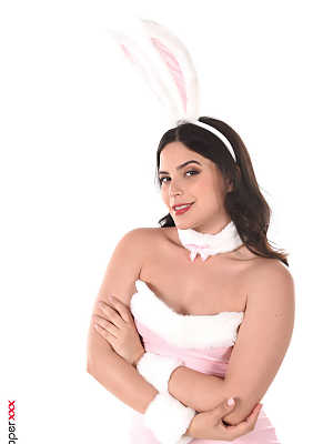 Hot Latina chick Ariana Van X toys her pussy while wearing bunny ears