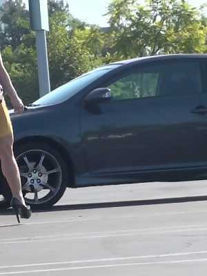 Petite blonde shopper Ash Hollywood gets her ass naked exposed in public