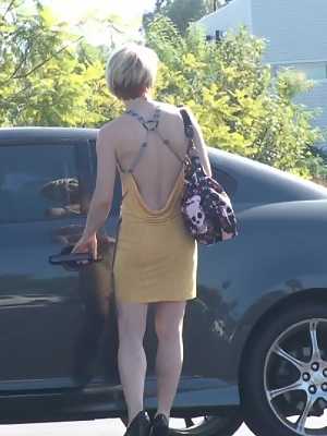 Petite blonde shopper Ash Hollywood gets her ass naked exposed in public