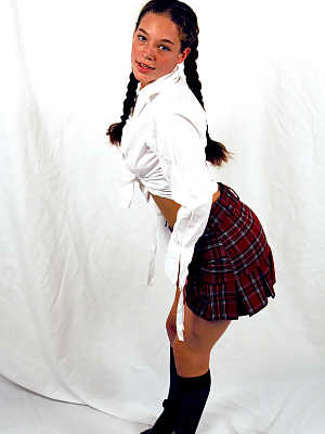 Pigtailed & freckled cutie Ashley Gracie flashes hot ass in schoolgirl outfit