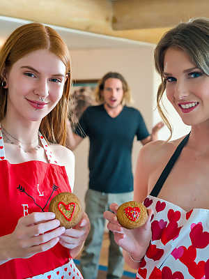 Step-sisters Jane Rogers & Ashley Lane have a threesome after baking cookies