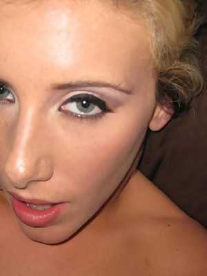 Babe with beautiful eyes Austin Lynn gives a fantastic blowjob and licks balls