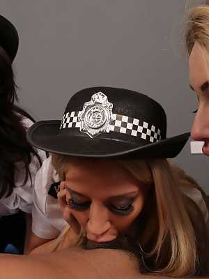 Naughty British cops wanking & sucking a big dick in a hot CFNM scene