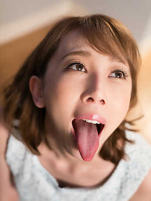 Japanese redhead swallows a mouthful of cum during CFNM action