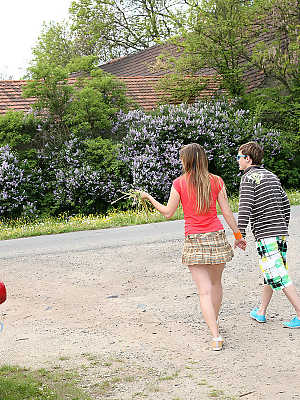 Long legged sexy teen in short dress fucking hardcore outdoors & for cumshot