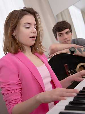 Tiny Russian babe Bella Gray getting boned by her private music teacher