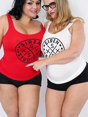 Chubby ladies Dee Siren & Betty Bang pose in their sexy booty shorts & shirts