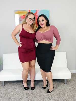 Chubby girlfriends Dee Siren & Betty Bang strip & expose their big tits