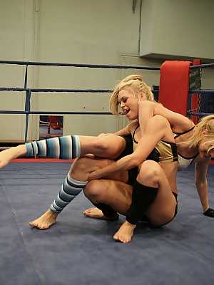Hot and sporty fight club babes get dirty in the ring ripping off clothes