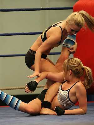Hot and sporty fight club babes get dirty in the ring ripping off clothes